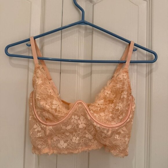 Victoria's Secret Dream Angels Unlined Lace Plunge Bra Peach Bralette - Picture 3 of 6